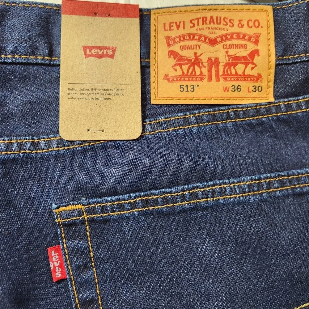 Levi's 513 Mens Jeans 36X30 Dark Blue Stretch Denim